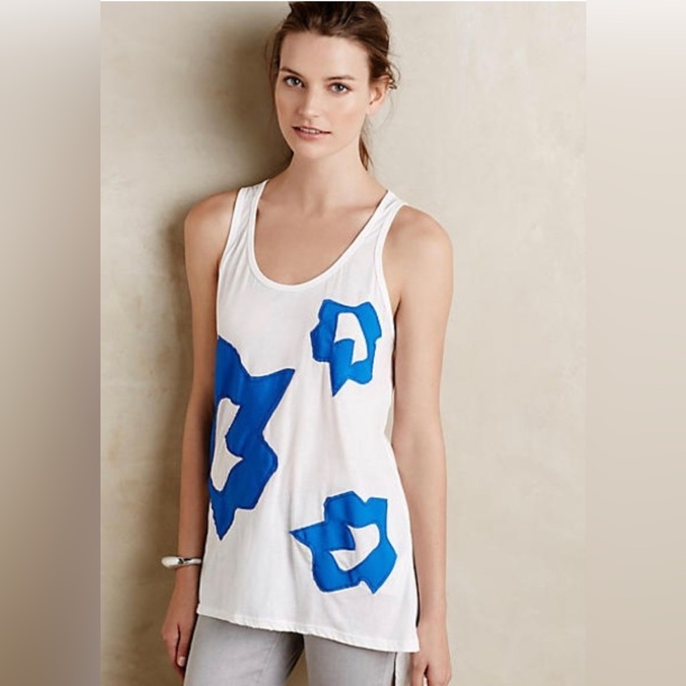 Anthropologie Left of Center Alamere Tank XS White Blue